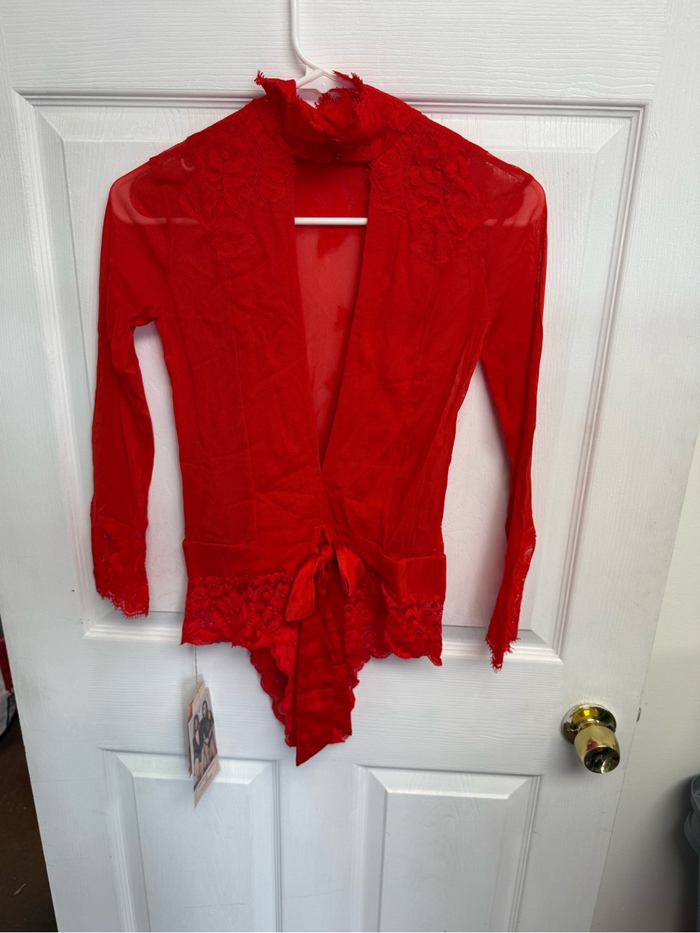 Red Lace Tie-Front Robe Bodysuit